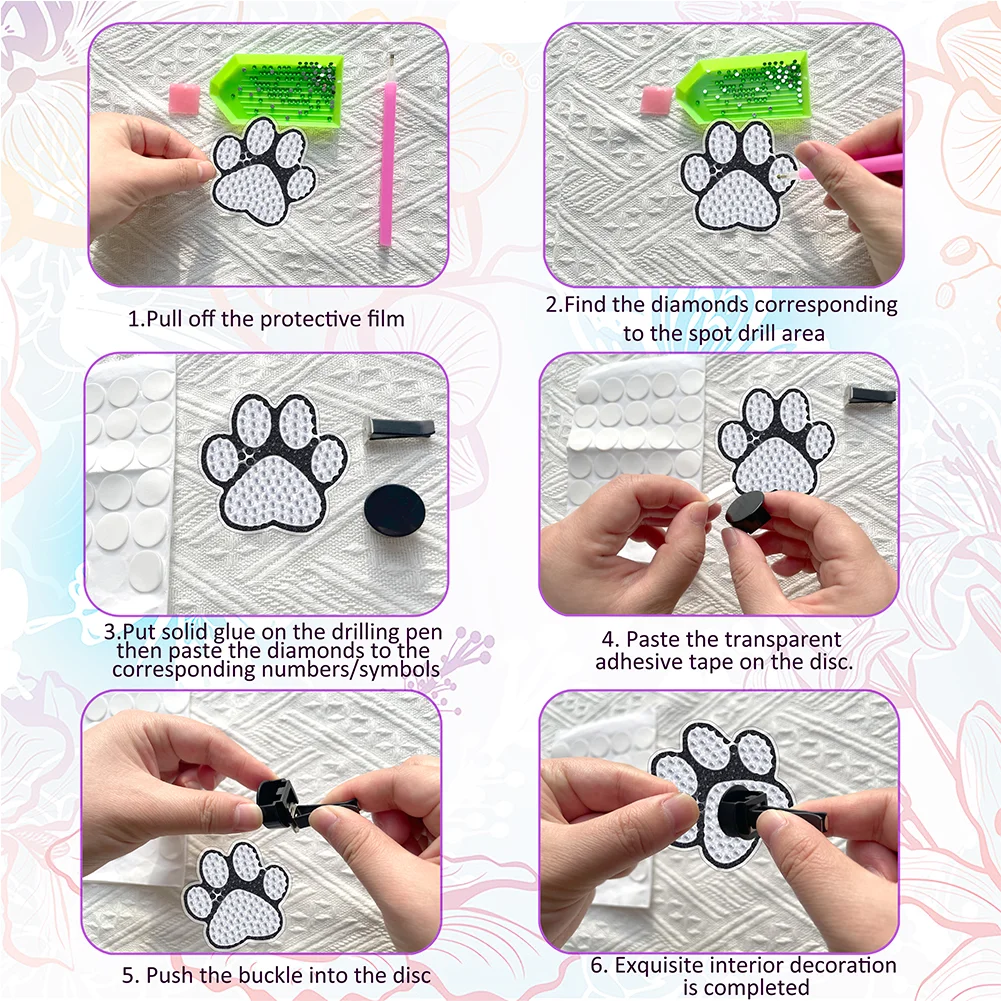 6Pcs Dog Paw Diamond Painting Car Air Vent Clips Car Decor for Women Girls