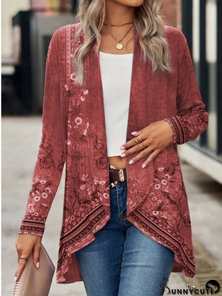 Women's Gradient Printed V-neck Long Sleeve Mid-length Coat