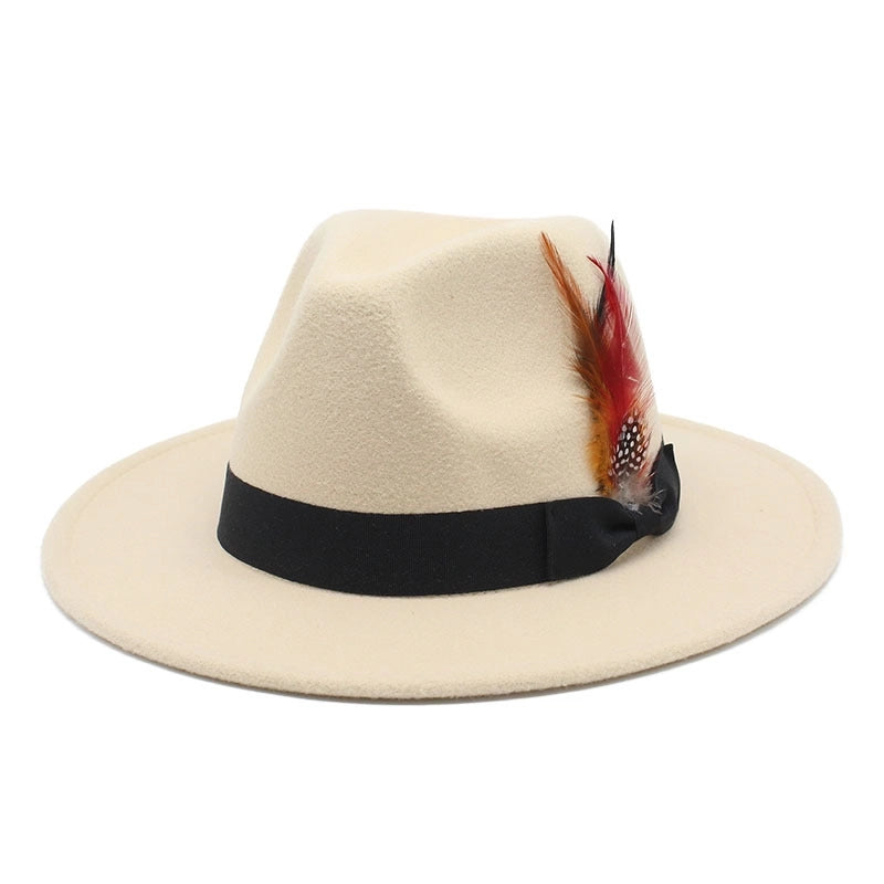 Bow Feather Top Hat Autumn And Winter Big Brim Hat Fashionable Men’s And Women’s Cashmere Felt Hat Style New Hats