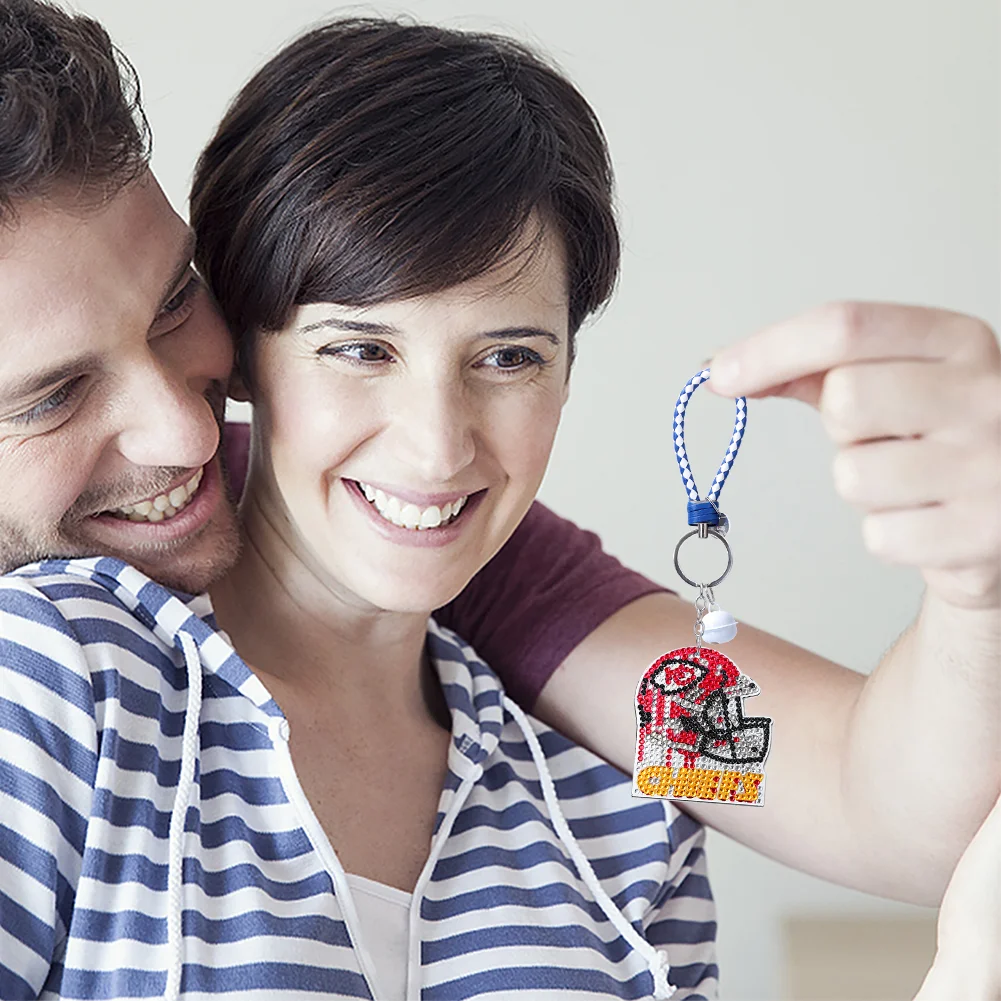 Kansas City Chiefs DIY Diamond Art Keychains Craft Rugby Team Badge Hanging Ornament(Double Sided)