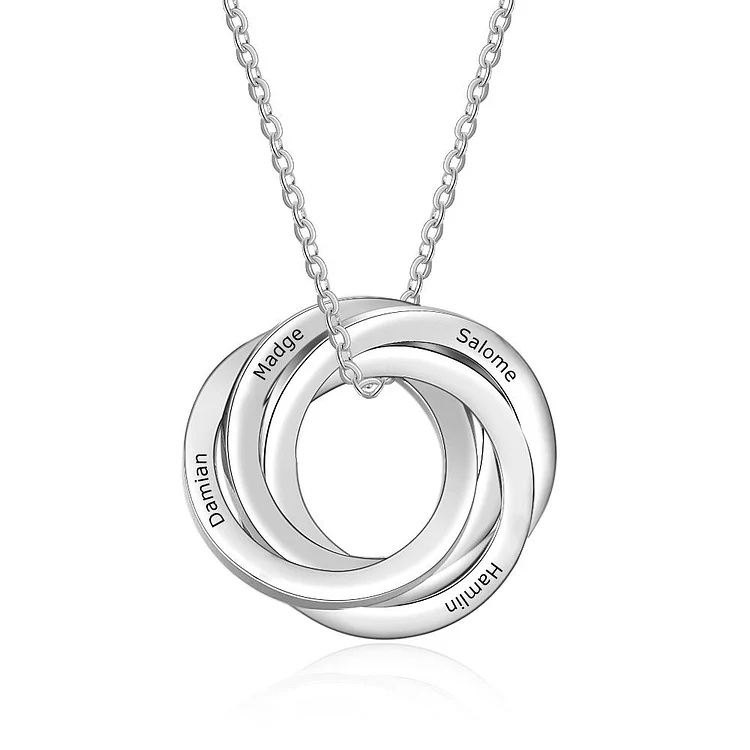 Russian Ring Necklace Engraved 4 Interlocking Rings Necklace Personalized 4 Names Gift For Mother