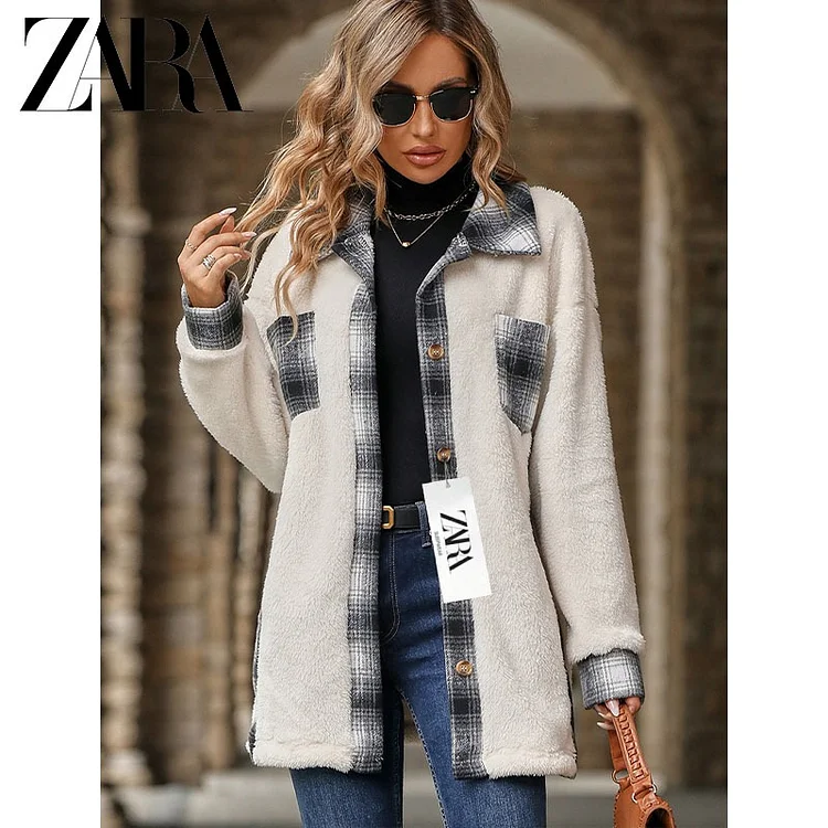 Nová podzimně-zimní, středně dlouhá, jednořadá, plyšová bunda od ZARA s klopami