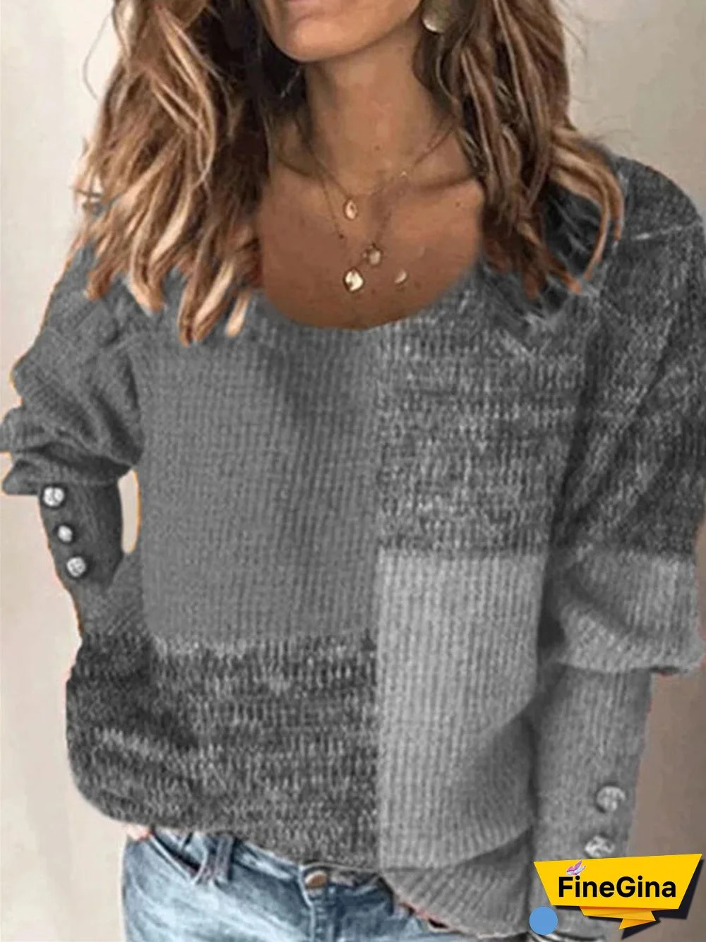 Women's Scoop Neck Long Sleeve Graphic Top Knit Sweater