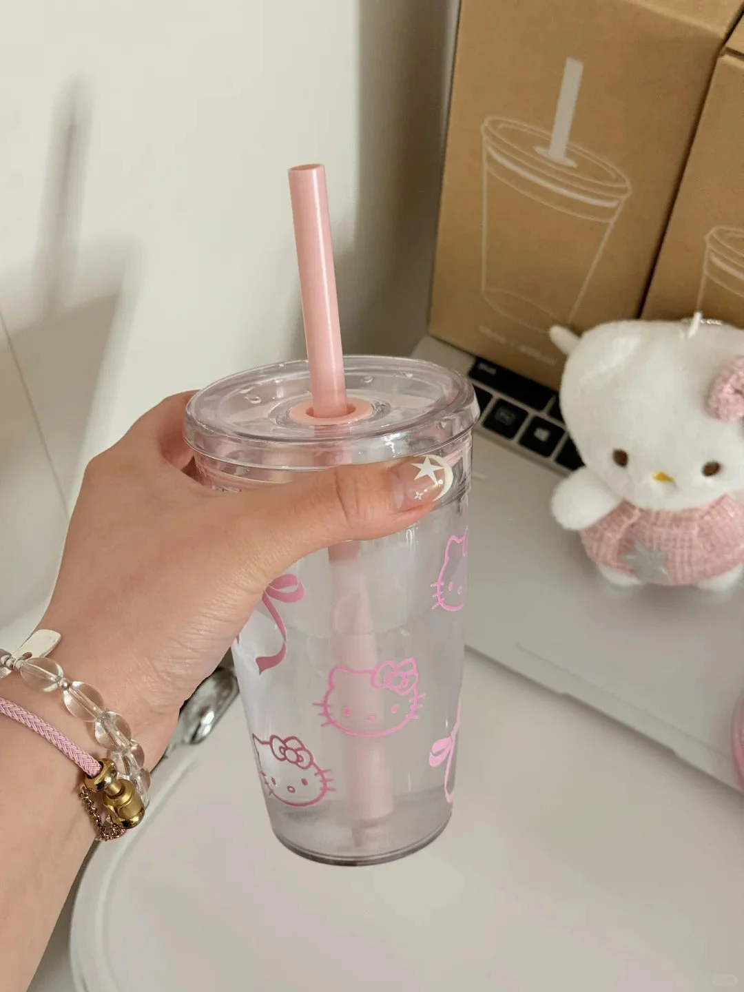 Kitty Straw Cup Water Bottle 450ml