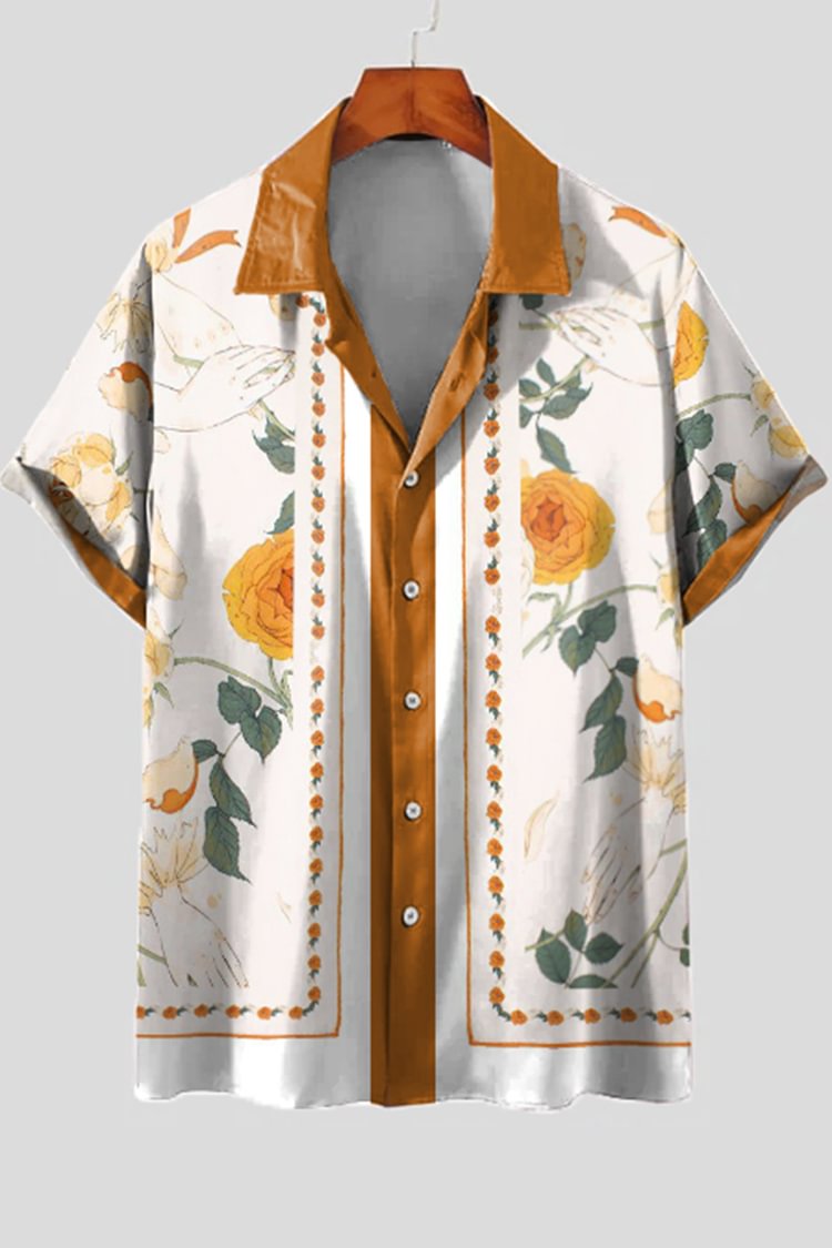 White And Yellow Printed Short Sleeve Shirt