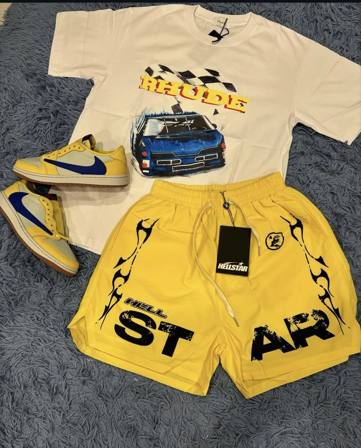 Rhude Racing Prints T-Shirt And Shorts Co-Ord