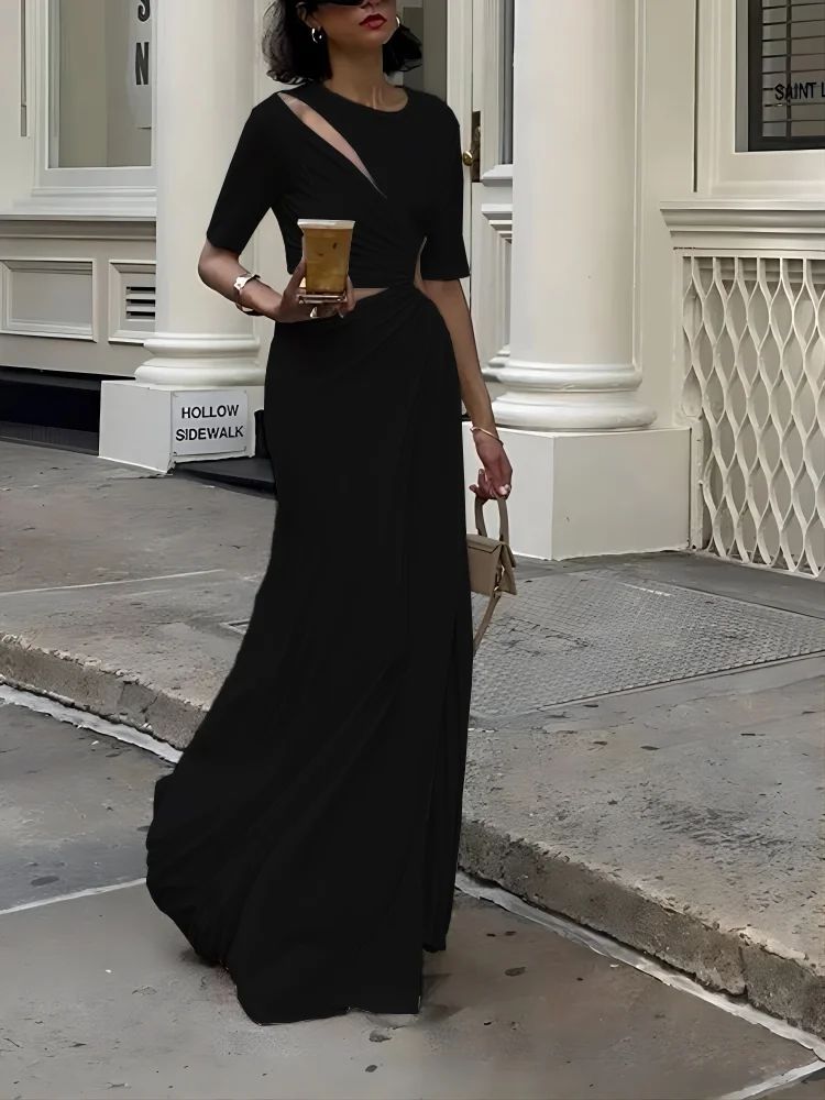 Cut Out Ruched Split Maxi Dress