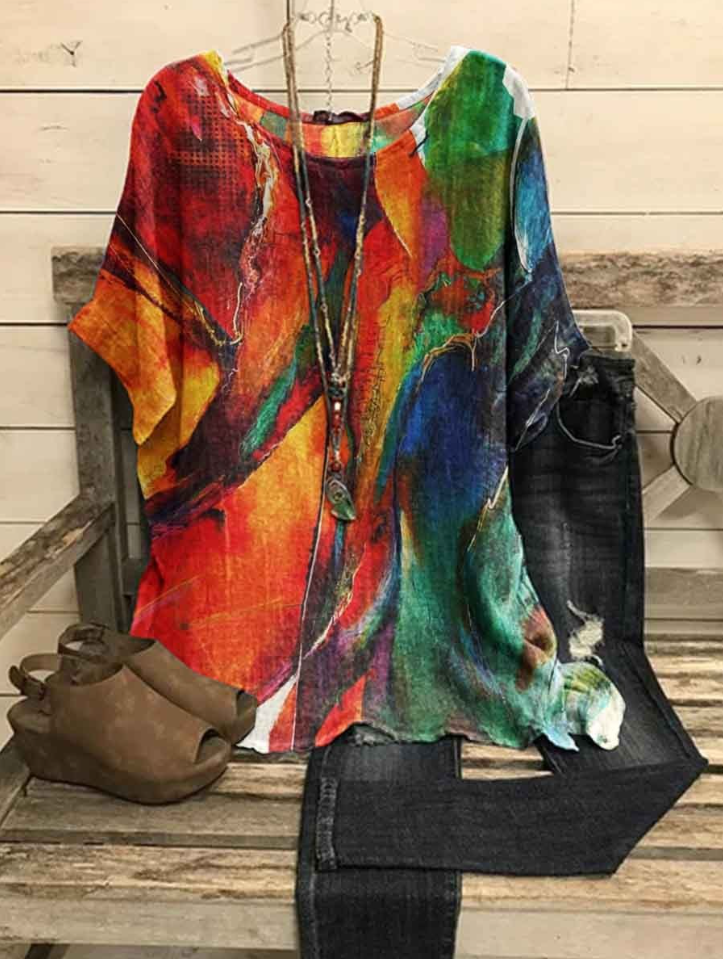 Colorful Artist Printed Casual Women's Tops