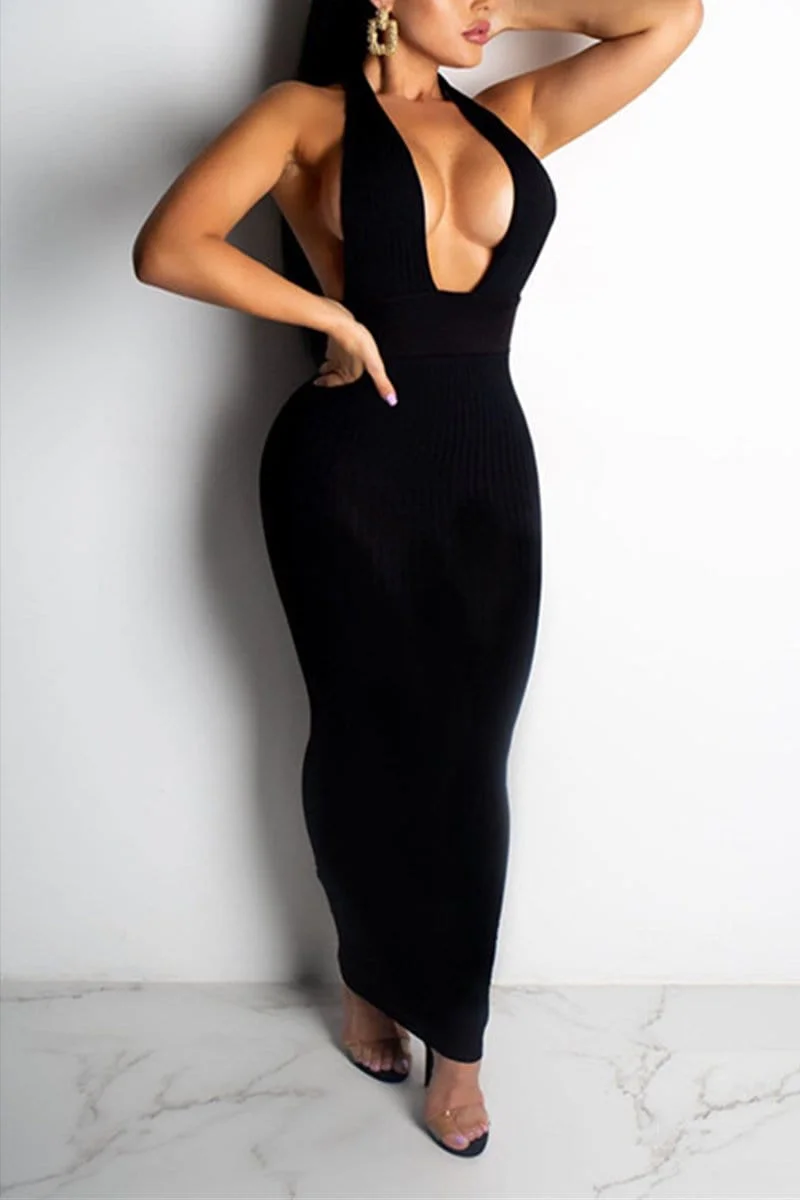 Sexy Sleeveless Deep V-neck Long Dress