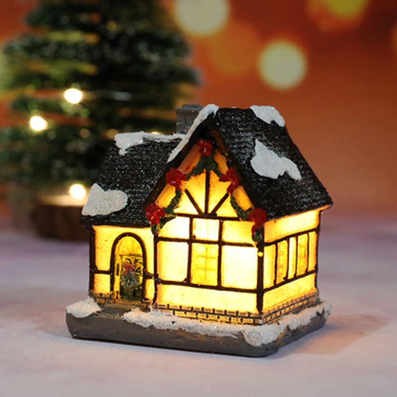 Tegooe Hand-Painted Christmas Village House LED Light Decoration - Resin Ornament