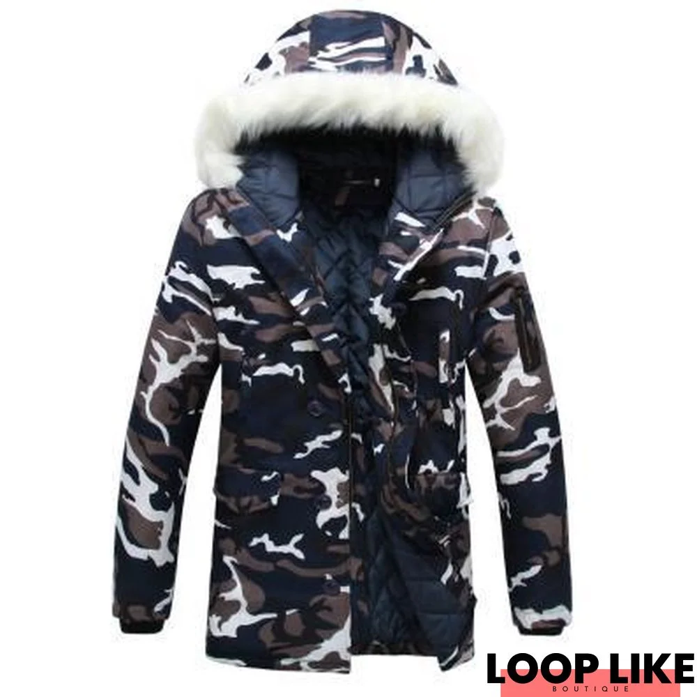 Camouflage Down Parkas Jackets Men's Parka Hooded Coat Fur Collar Parkas Winter Jacket Down Overcoat