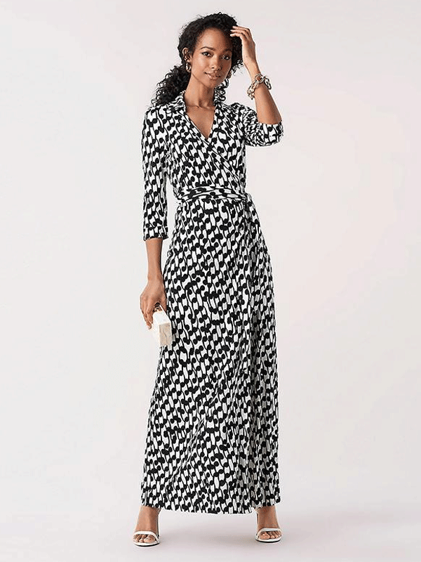 Robe en soie longue noire et blanche- SOIE PLUS