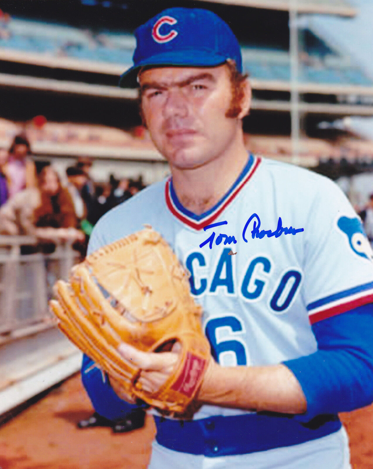 TOM PHOEBUS CHICAGO CUBS ACTION SIGNED 8x10