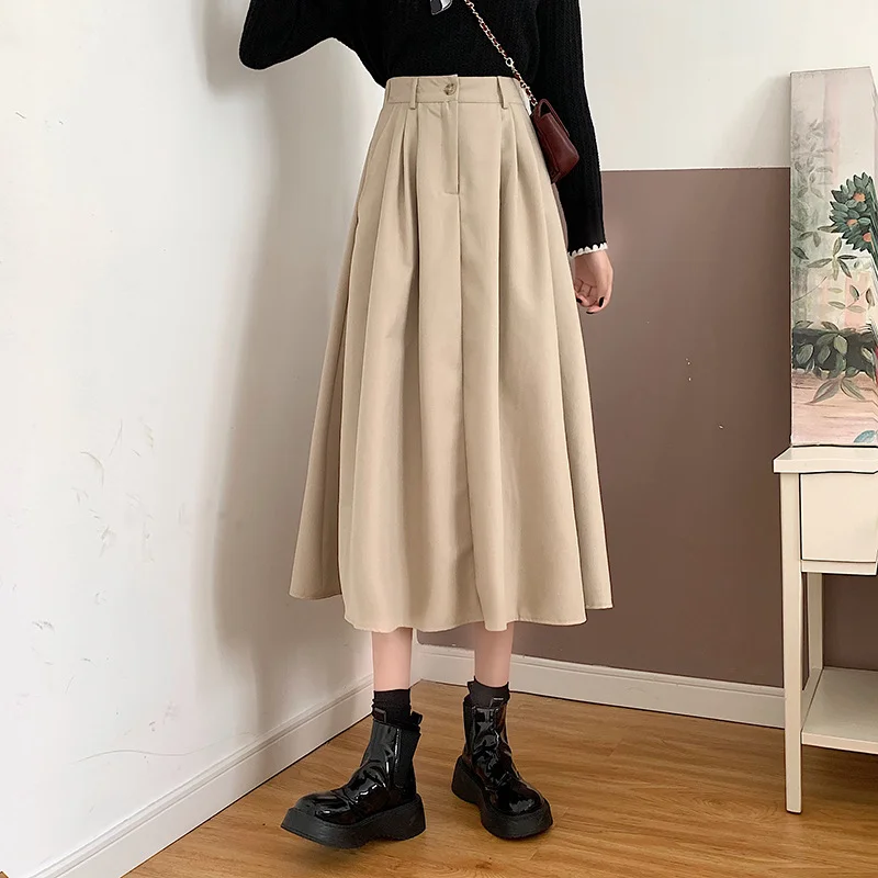 Brownm Brownm High Waist Skirt Female 2023 Autumn And Winter New Korean Version Show Thin Long Skirt Popular Big Swing A-Word Skirt Tide