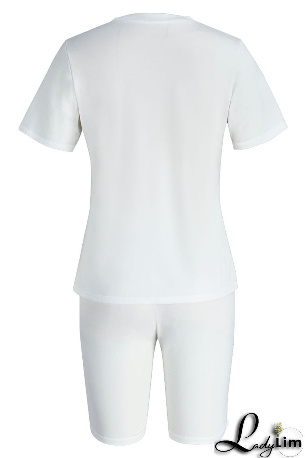 White Fashion Casual Print Basic O Neck Short Sleeve Two Pieces