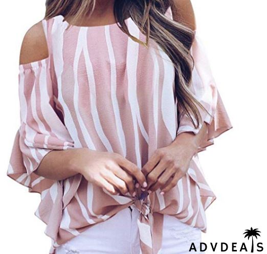 Off The Shoulder Blue White Vertical Stripes Blouse