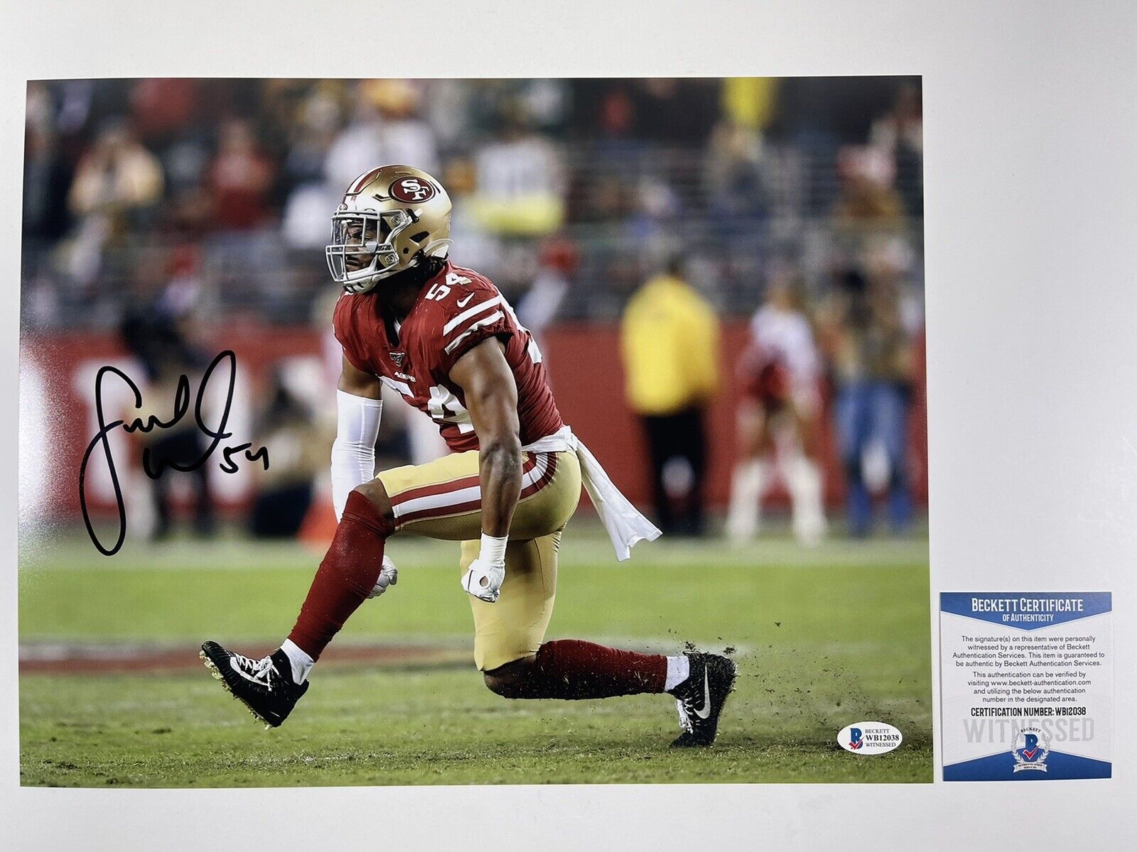 49ERS FRED WARNER SIGNED 11x14 Photo Poster painting BECKETT BAS WITNESS COA #WB12038