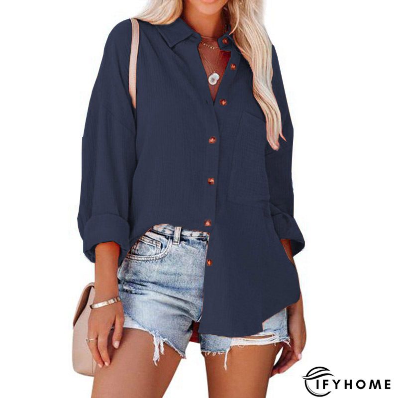 Shirt Collar Long Sleeve Buttoned Casual Blouse Tunics | IFYHOME