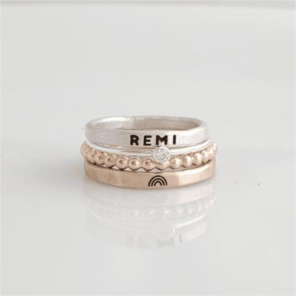 Personalized Name Stacked Ring Set of 4 Stack Rings Stacking Ring The Gemma Set Gifts to Her, Girlfriend, Friend, Family