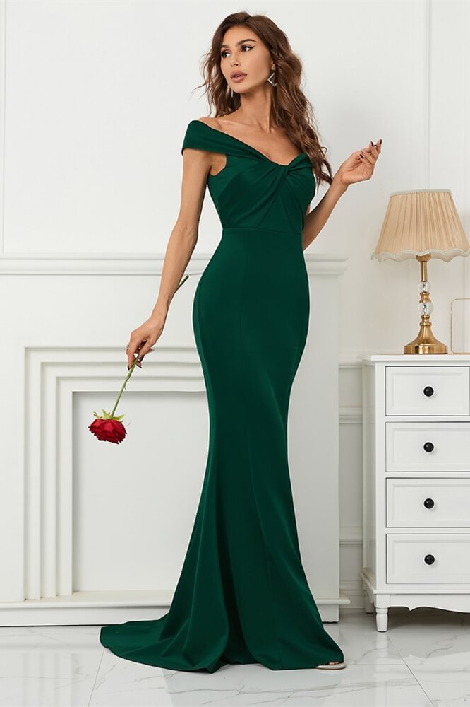 Daisda Dark Green Off-The-Shoulder Mermaid Sweetheart Evening Dress On Sale Daisda