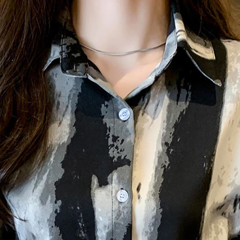 Vintage Ink Painting Long Sleeve Lapel Shirt Workwear