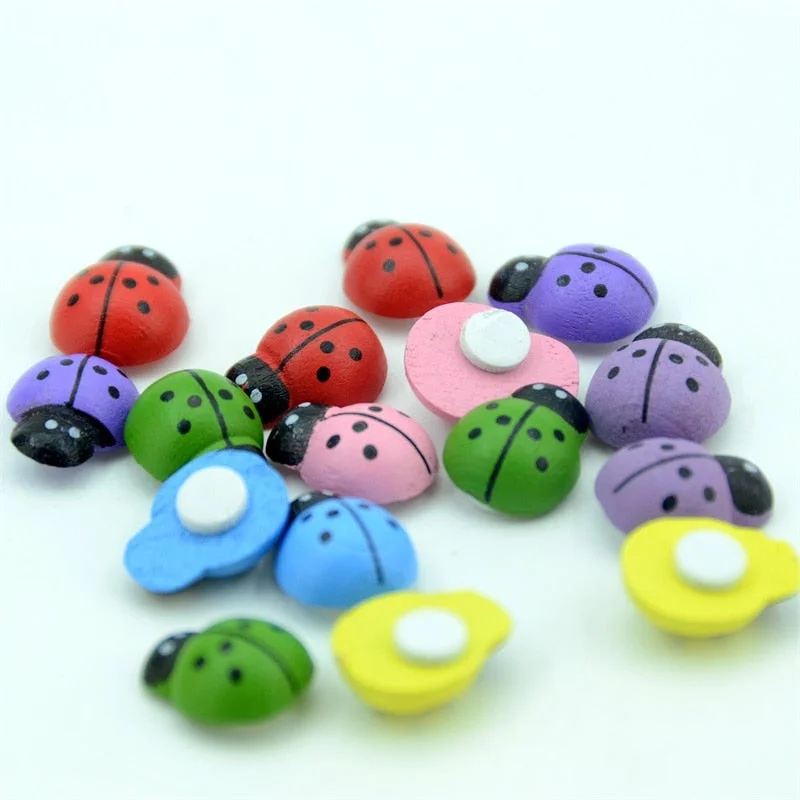 20Pcs Fashion Beatles Wooden Ladybird Wall Sticker Children Kids Painted  DIY Craft Wedding Home Party Holiday Decoration