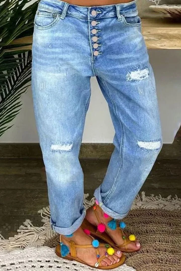 Women's Ripped Straight Jeans Street Style Hiphop Denim Jeans