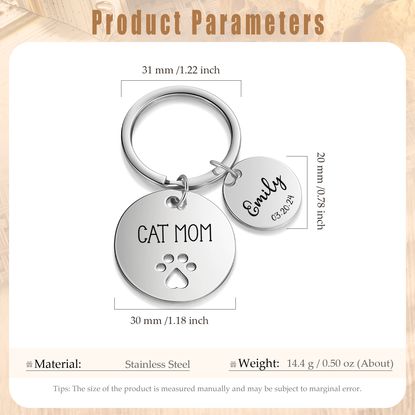 Personalised 1 Name & 1 Date & 1 Text Keychain Cat Paw Circle Charm Keychain Gifts for Mother/Grandma-Jessemade AU