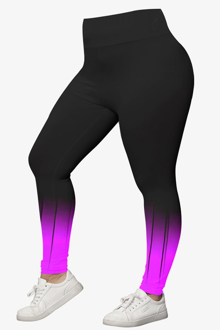 Flycurvy Plus Size Casual Purple Ombre Colorblock Print Legging  Flycurvy [product_label]