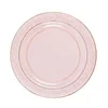 10 Pack | 7.5" Blush / Rose Gold Plastic Dessert or Appetizer Plates With Gold Rim and Hammered Design