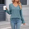 Gioiacombo&trade; Top in morbido pizzo a maniche lunghe lavorato a maglia da donna