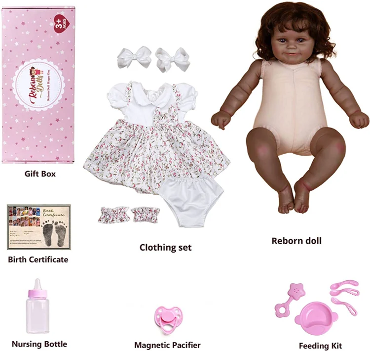 Reborn Baby Dolls 17 inch Realistic African American Dolls Full Vinyl Gift  Box, Kids Child Ages 3+ 