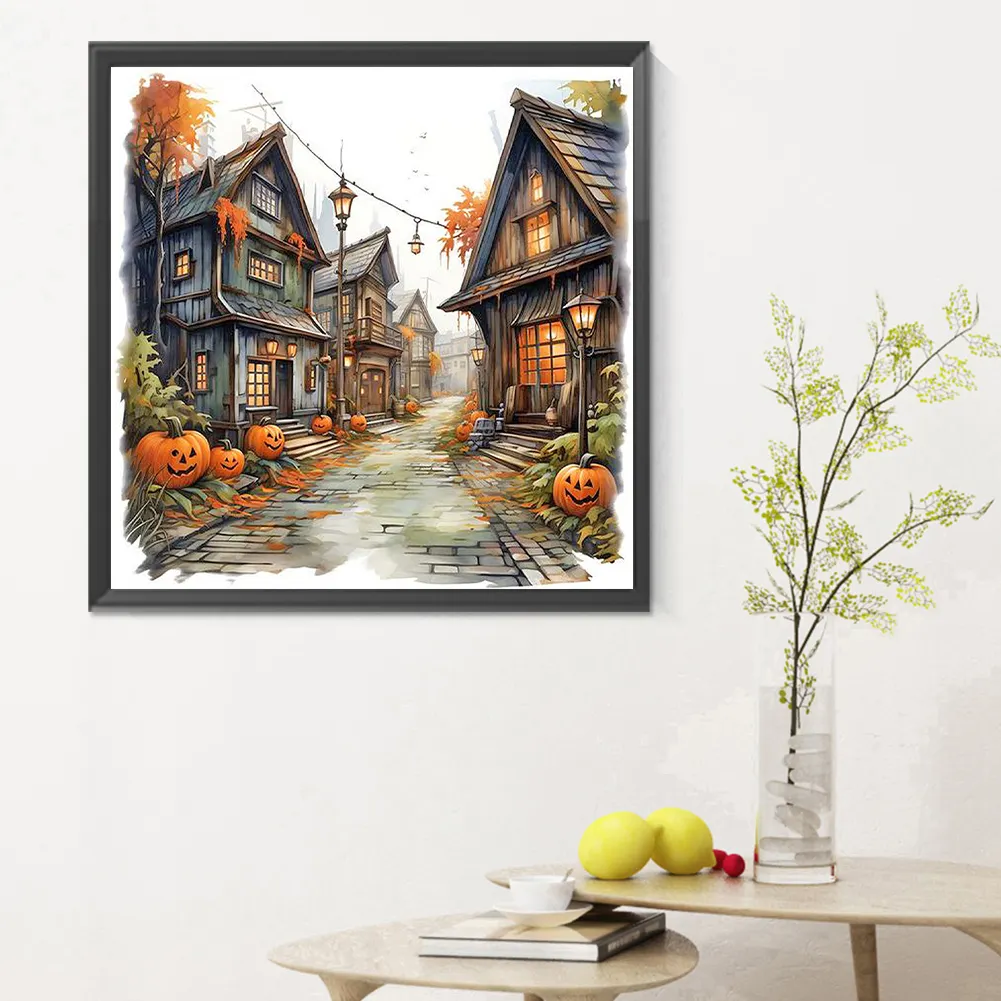 Diamond Painting - Full Round Drill - Halloween Pumpkin Street(Canvas|30*30cm)