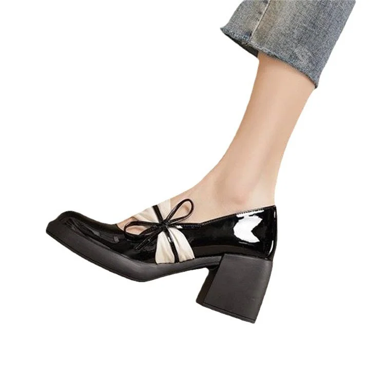 Churchf Churchf Women 2024 Spring And Autumn New British Wind Mary Jane Women's Shoes Bow Thick With Gentle Shallow Single Shoes Women