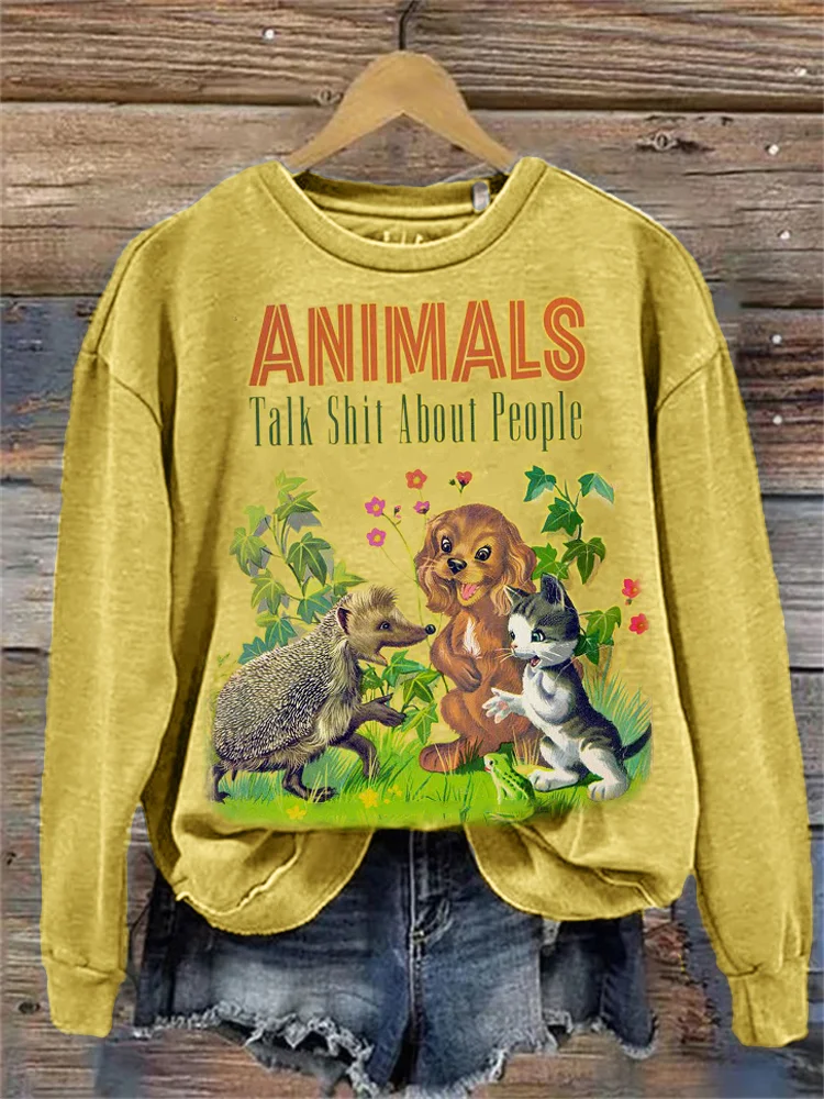 Comstylish Vintage Animals Talk S**t About People Washed Sweatshirt