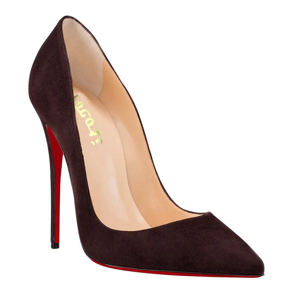 120mm Women's Party Wedding Red Soles Pumps Suede-vocosishoes