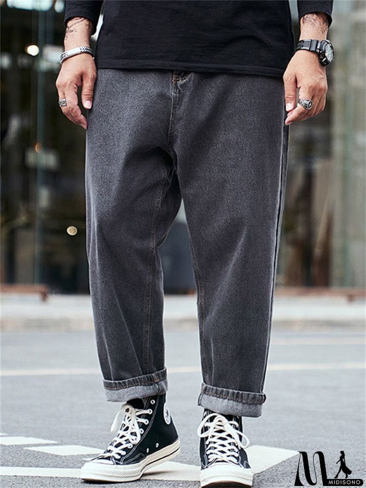 MidiSono - Men's Fashion Loose Straight-Leg Casual Harem Pants Denim Jeans