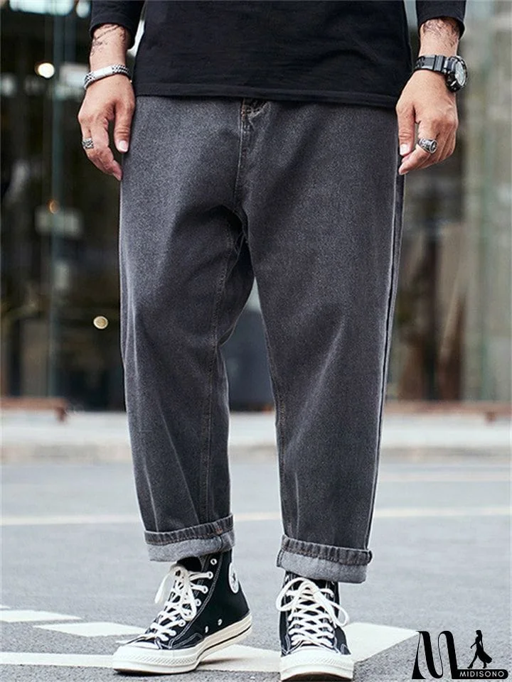MidiSono - Men's Fashion Loose Straight-Leg Casual Harem Pants Denim Jeans