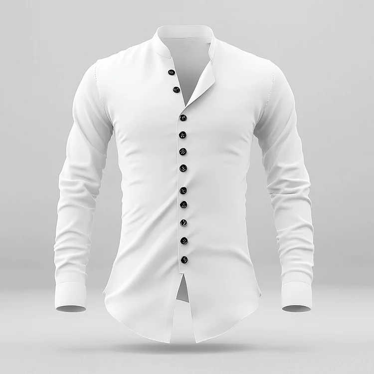 Men's Stand Collar Contrast Button Long Sleeve Shirt