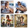 4 PCS Girl - Full Embroidery 2 Strands 14CT Stamped Cross Stitch - 40*40CM