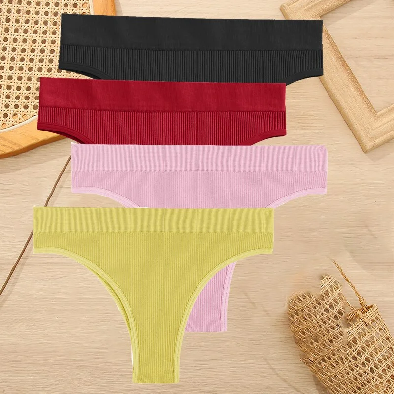 FINETOO 4PCS/Set Women Seamless Pantys Girls Thongs High Waisted Soft Woman Briefs 10 Solid Colors S-XL Sexy Underpant For Women