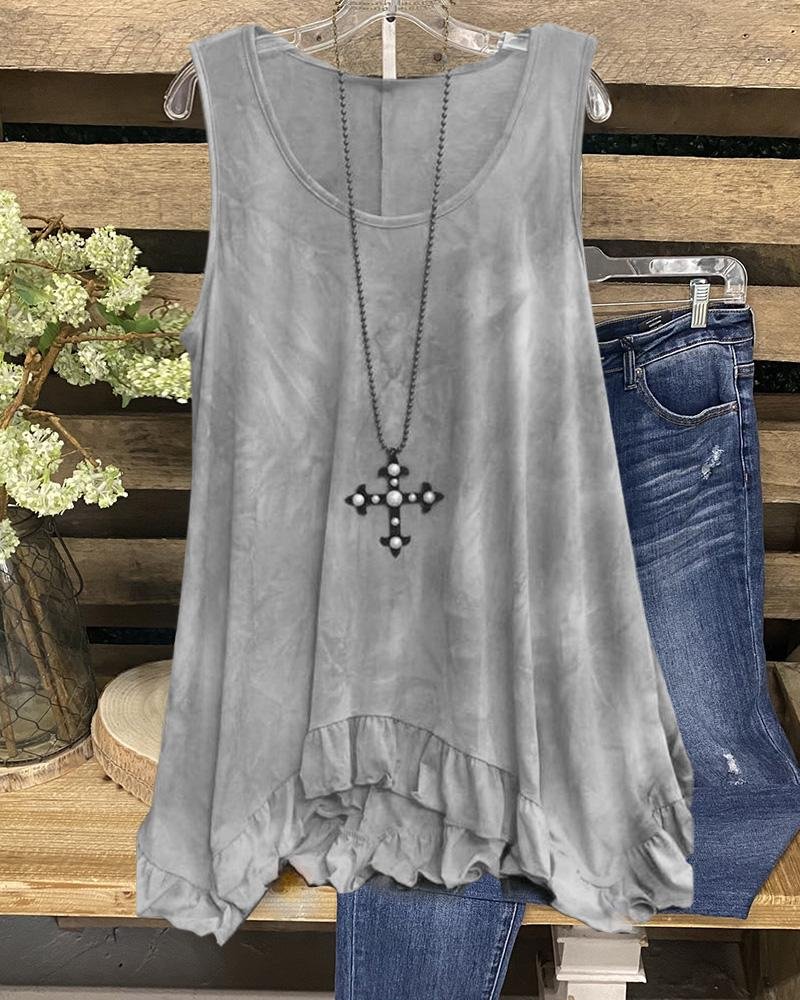 Women's Tie-Dye Casual Ruffled Tank
