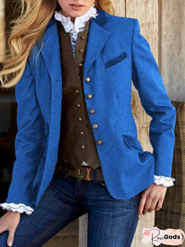 Solid Vintage Blazer Plus Size Lapel Long Coat