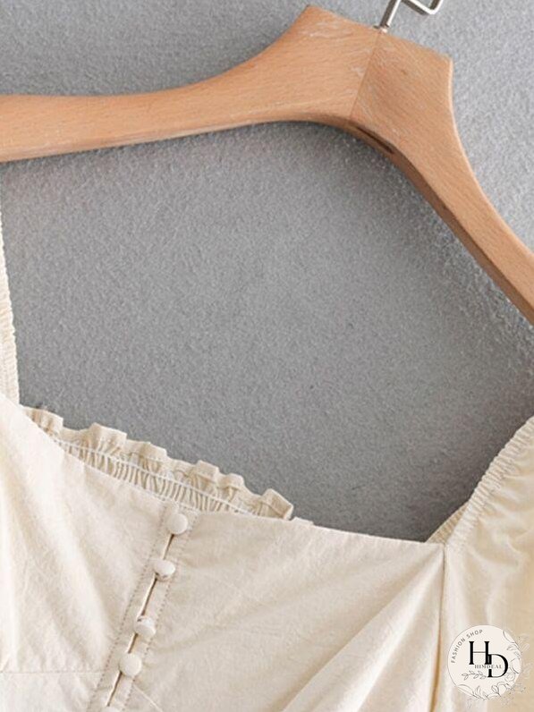 Covered Button Shirred Crop Top