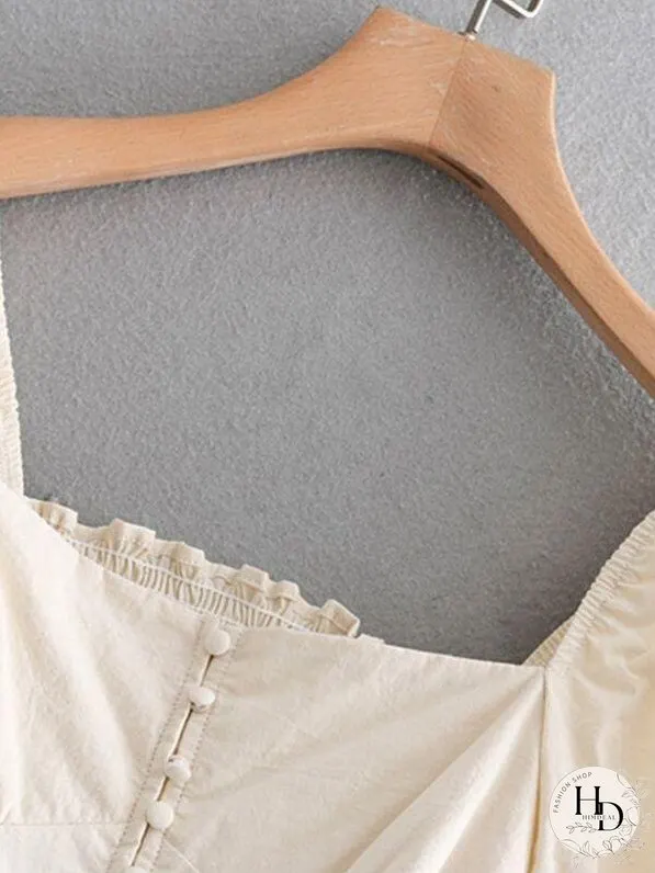 Covered Button Shirred Crop Top