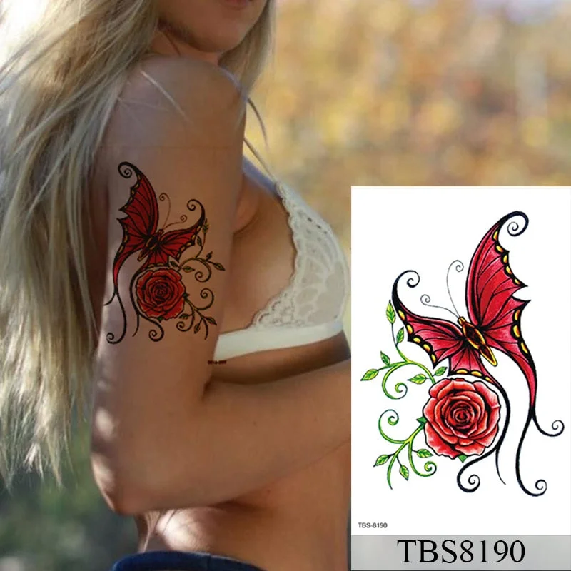 Waterproof Temporary Tattoo Sticker Flower Peony Rose Sketches Flash Tattoos Black Henna Body Art Arm Fake Tatoo Women Men