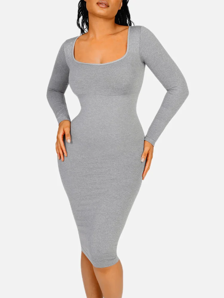 Wholesale Seamless Square Neck Long Sleeve Shaper Dress