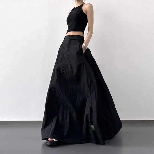 High A-Line Slit Maxi Plain Skirt Rise