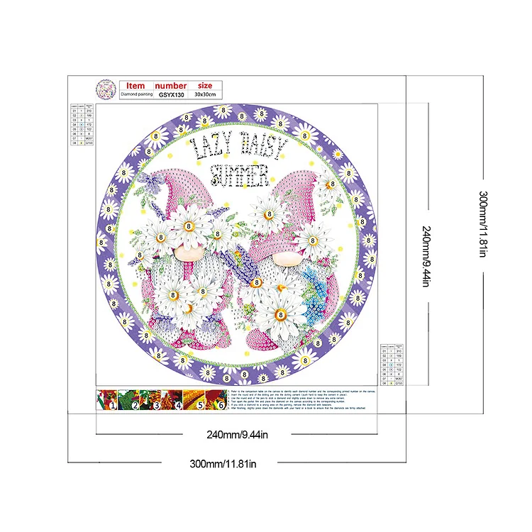 Summer Gnomes 5D Diamond Painting Kit Embroidery Square Round