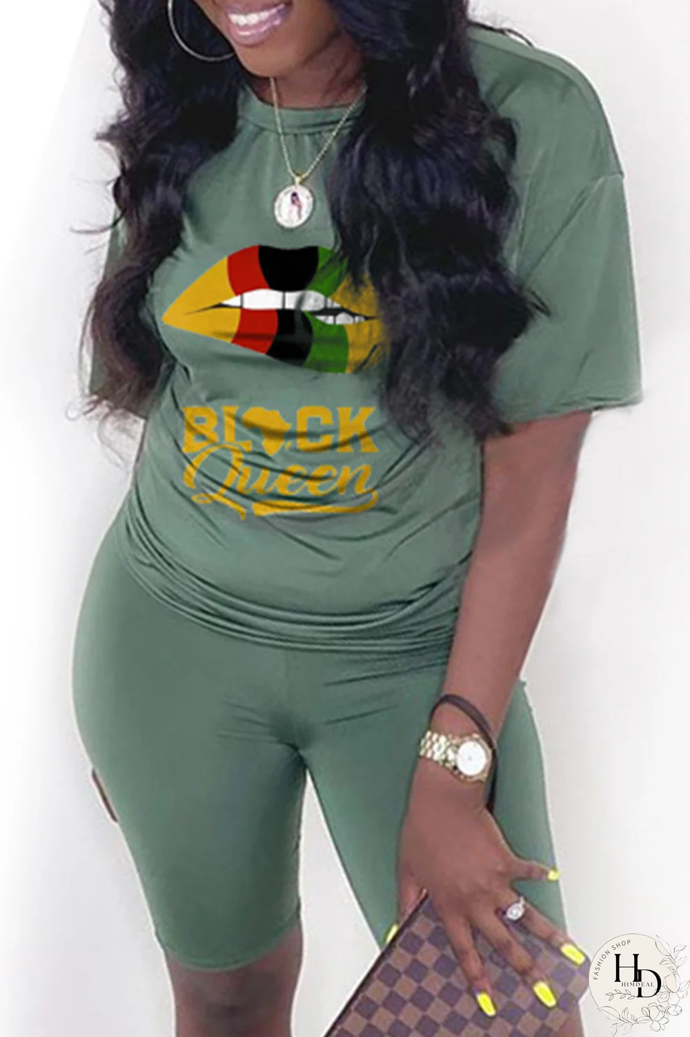 Yellow Casual Print Capris O Neck Short Sleeve Two Pieces